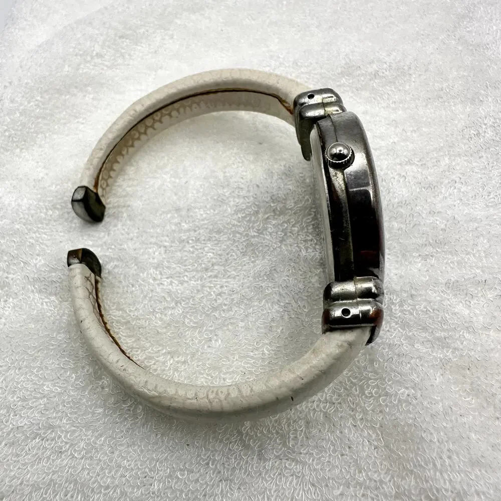 Quartz Cuff Watch White Band Silver Tone Case